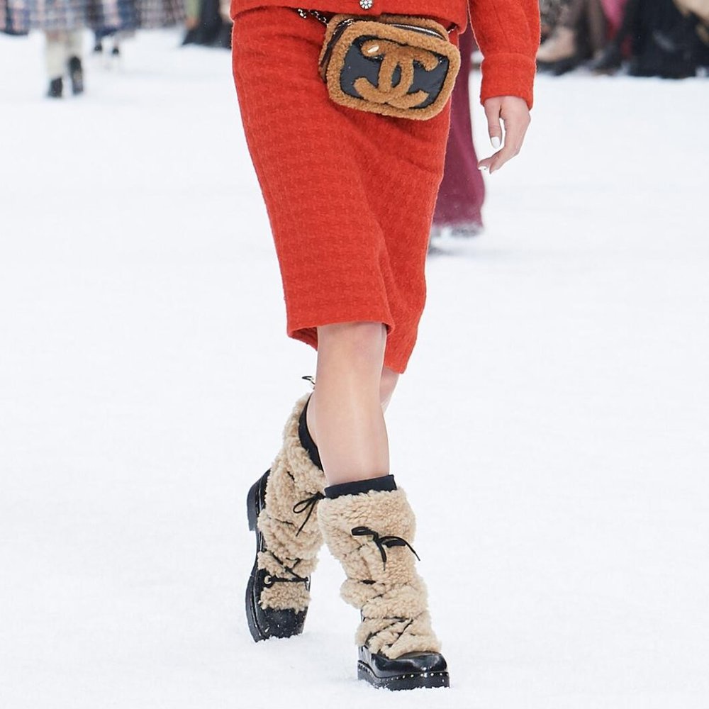 Chanel crackled sheepskin shearling boots 19K runway 38 7 7.5